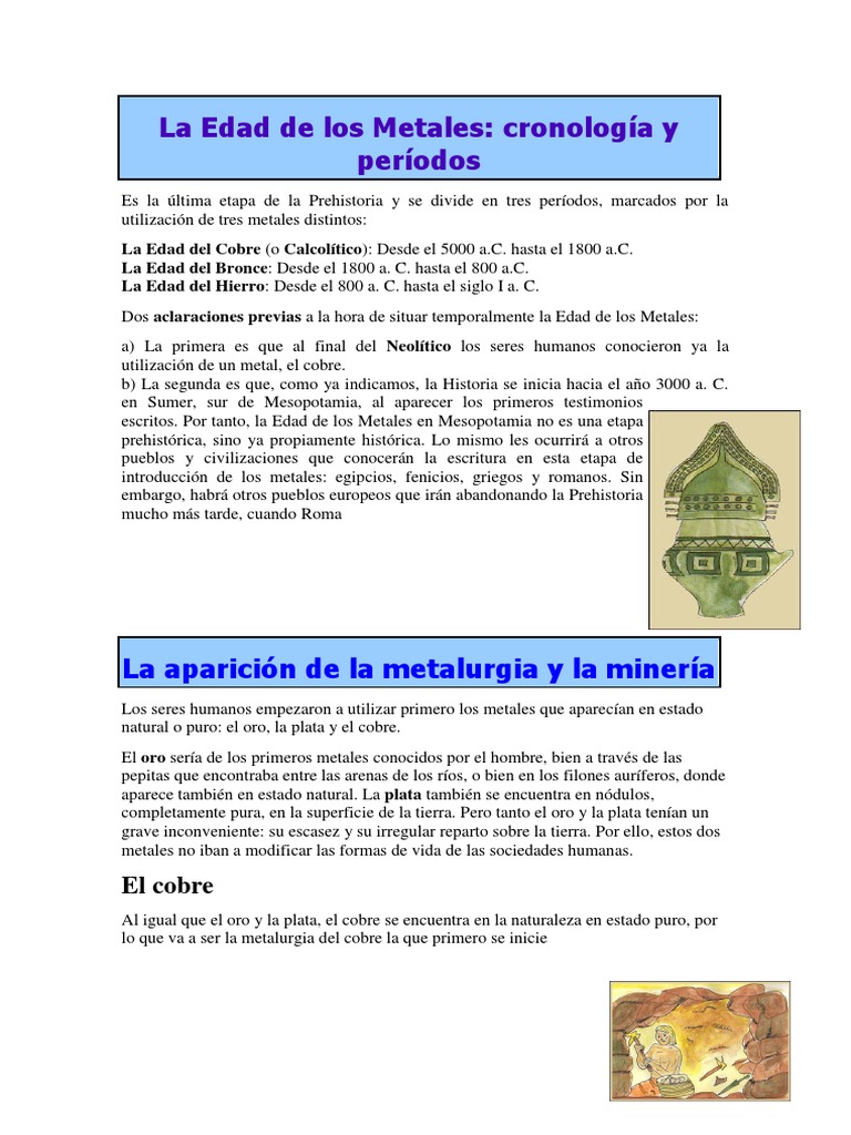 La Edad de los Metales: Cobre, Bronce y Hierro | PDF | Edad de Hierro ...