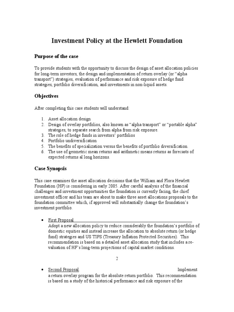 Hewlett Foundation Investment Policy Analysis | PDF | Asset Allocation ...