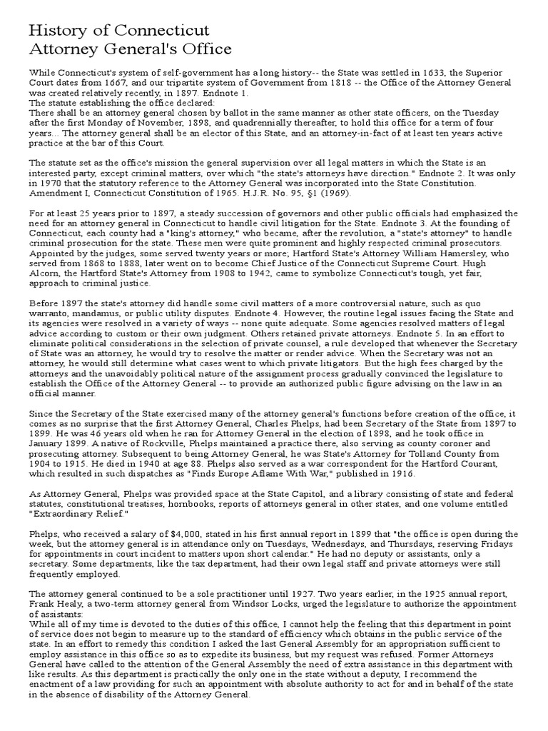 History of Connecticut PDF Attorney General Lawyer