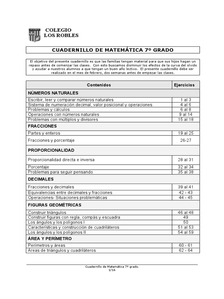 Cuadernillo Matematica 7mo Grado Pdf Triángulo Fracción Matemáticas