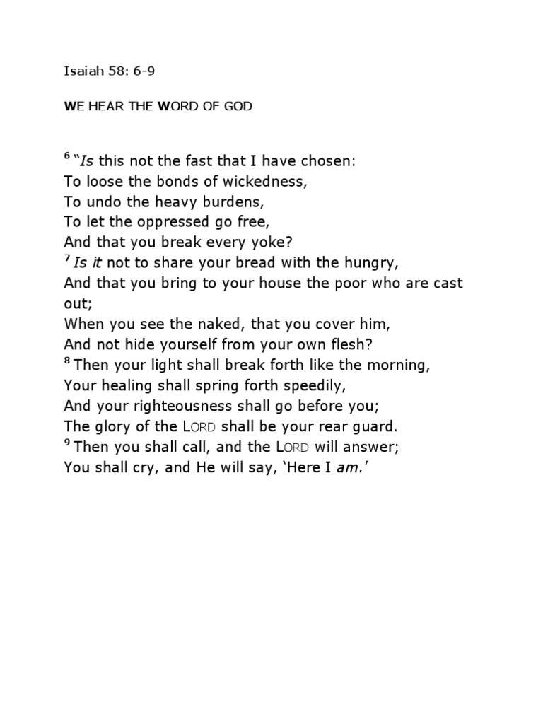 Isaiah 58:6-9 - True Fasting Explained | PDF