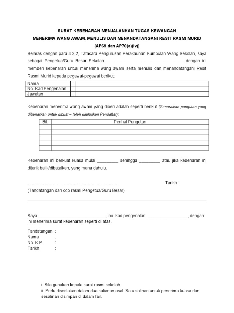 Surat Kuasa Menjalankan Tugas Kewangan