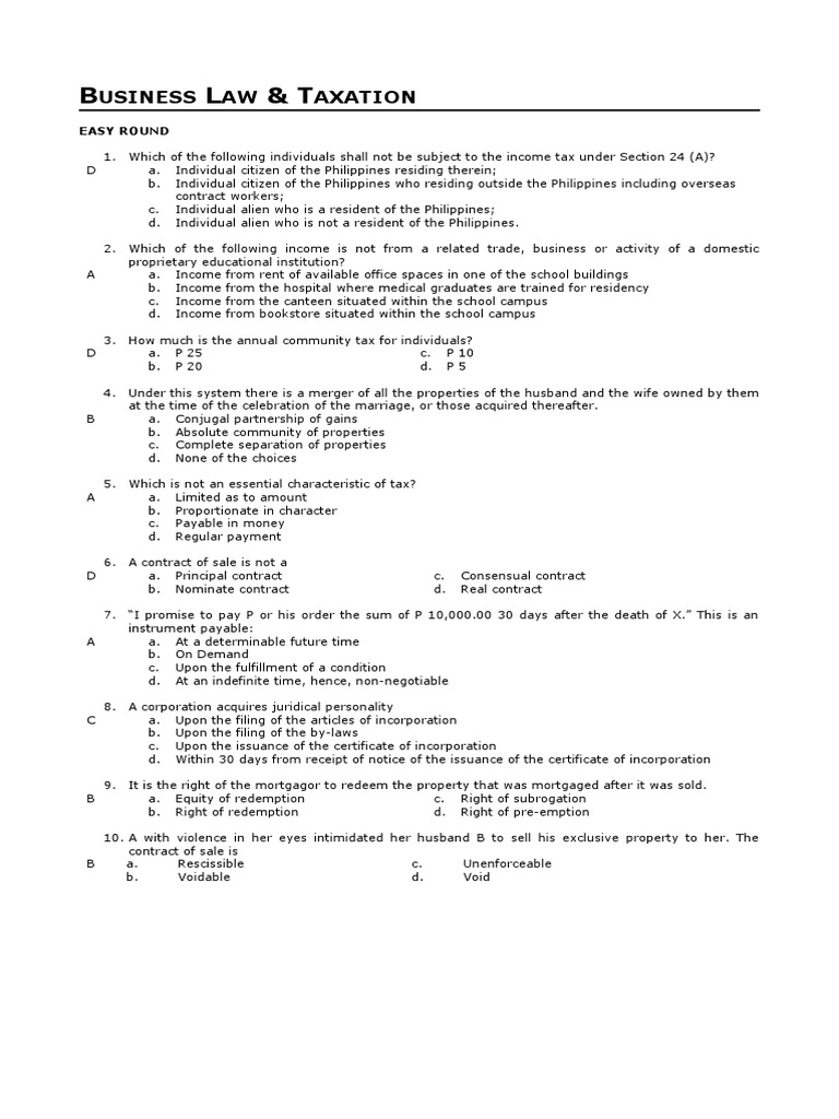 Business Law And Taxation Cpa Reviewer Pdf Free Download