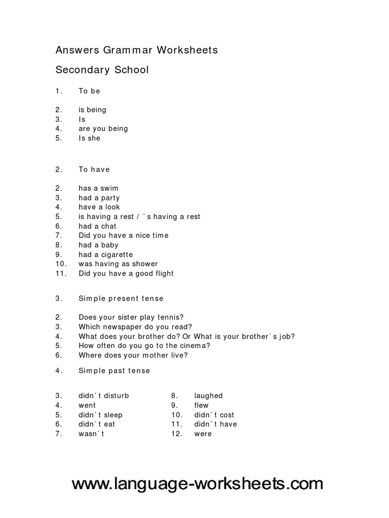 Answers Grammar Worksheets Secondary Adjective Linguistic Typology