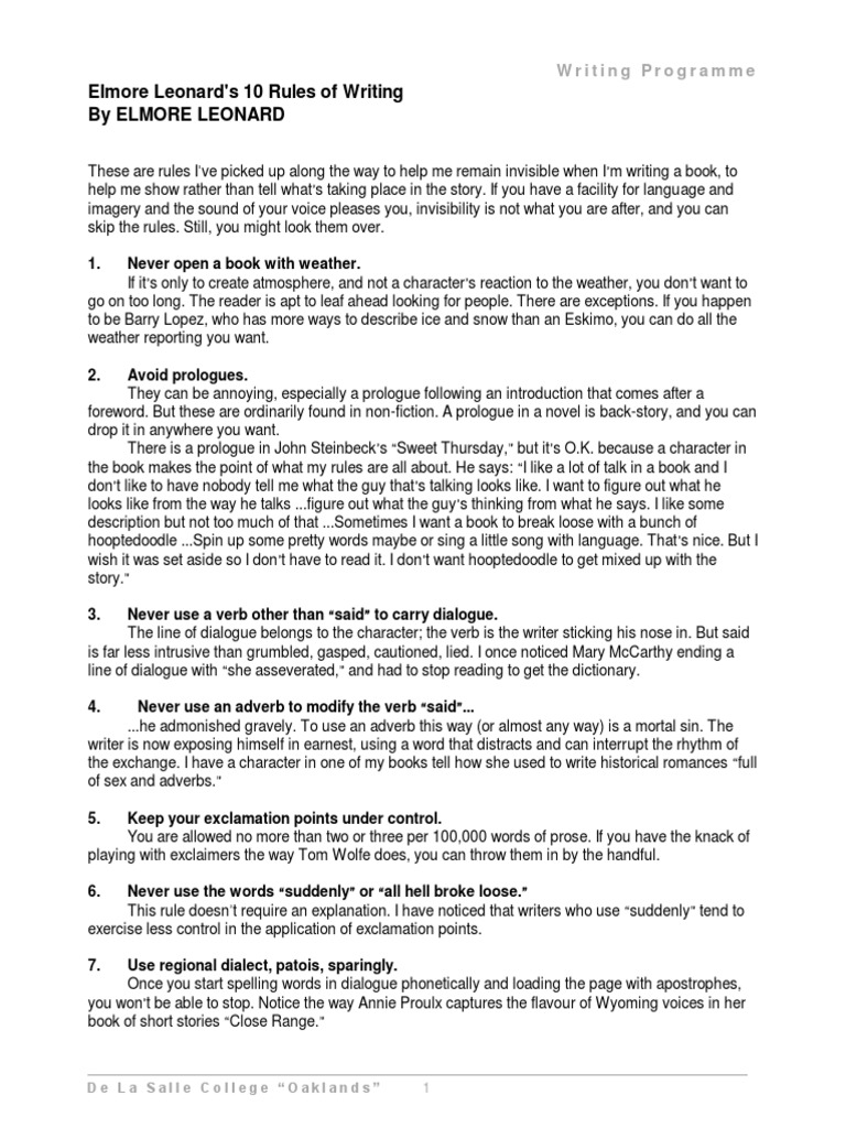Elmore leonard s ten rules of writing download free pdf narration