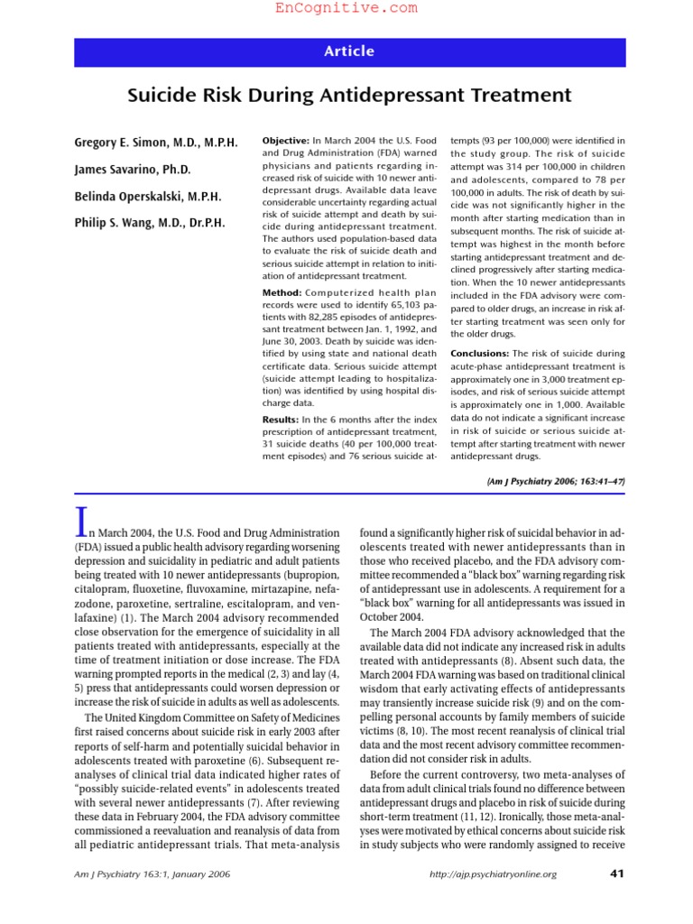 Antidepressant Suicide Risk | PDF | Antidepressant | Major Depressive ...