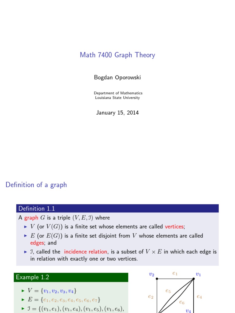 Math 7400 Graph Theory: Bogdan Oporowski | PDF | Vertex (Graph Theory ...