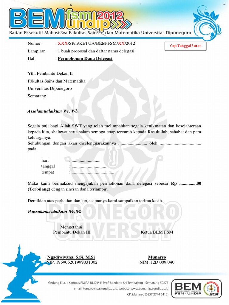 Contoh Surat Mohon Dana Delegasi