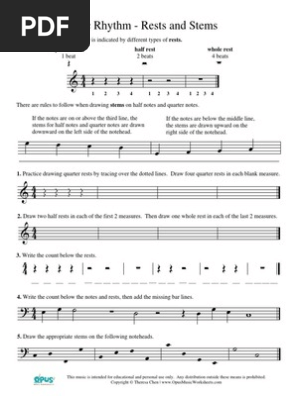 Music Theory Worksheet 7 Rests Stems Musical Notation Musical Forms