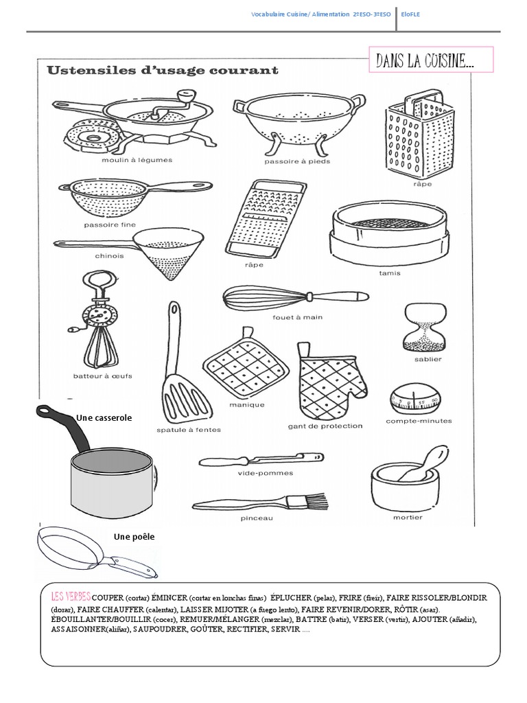 ustensiles cuisine  Vocabulaire cuisine, Ustensile cuisine, Cuisine