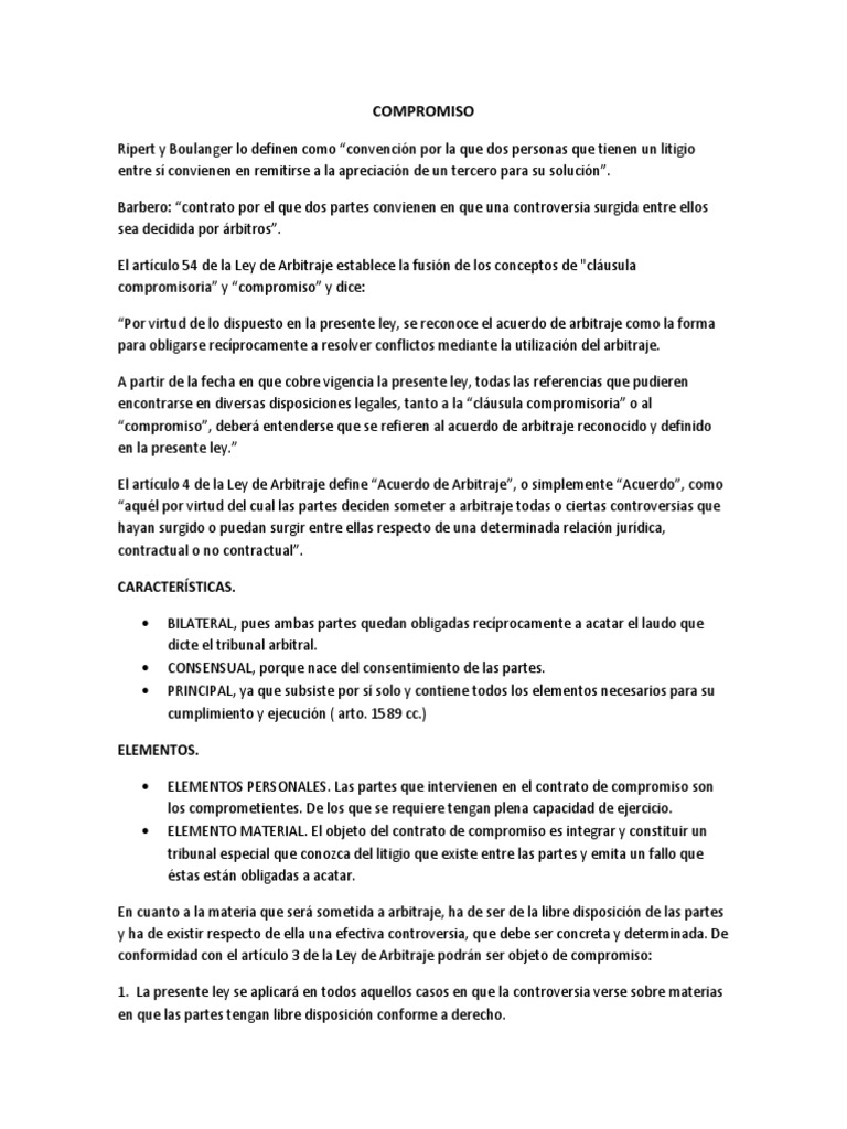 Compromiso y cláusula compromisoria | PDF | Arbitraje | Derecho privado