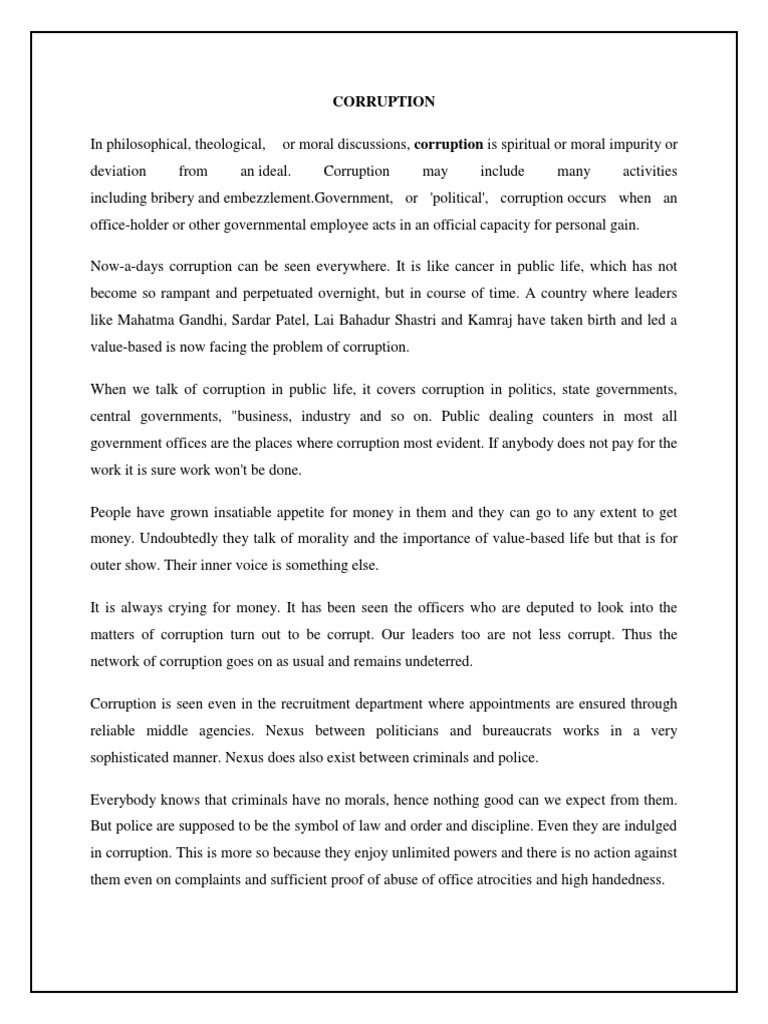 essay on corruption with outline pdf