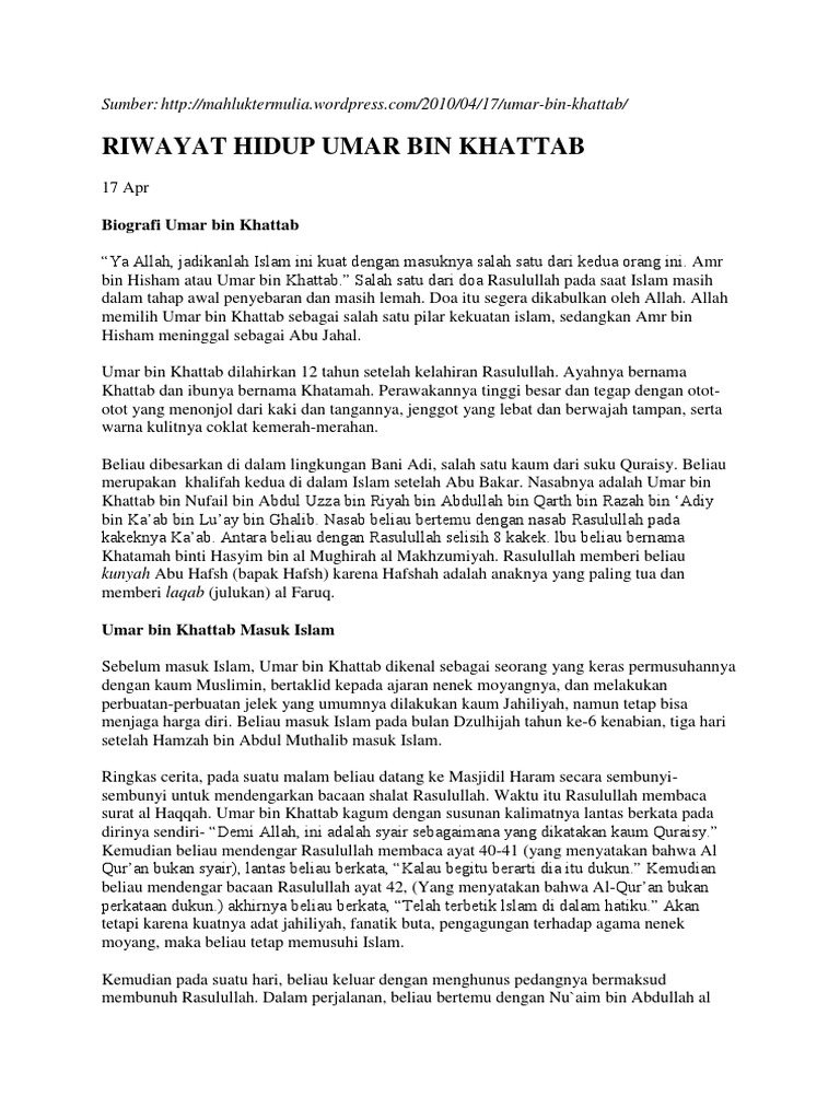Riwayat Hidup Umar Bin Khattab