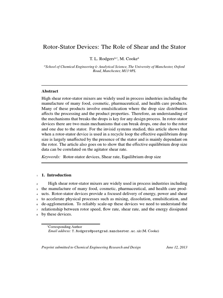 Rotor-Stator Devices: The Role of Shear and The Stator | PDF ...