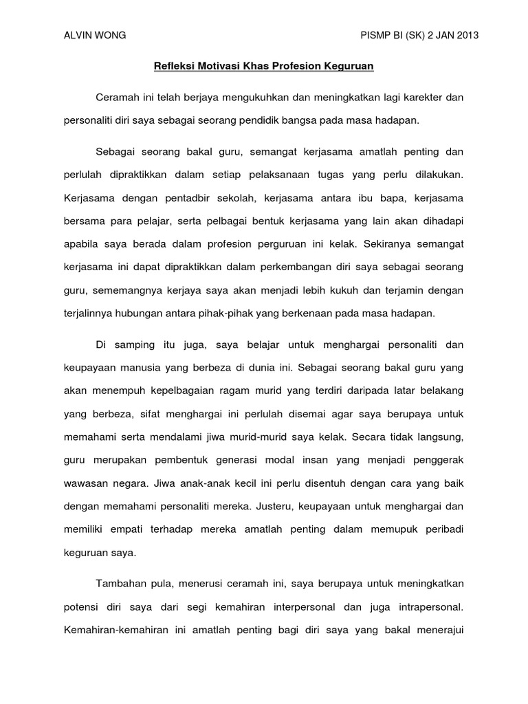 Refleksi Motivasi Khas Profesion Keguruan Pdf