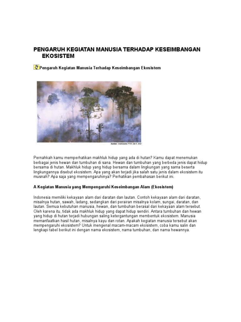 Pengaruh Kegiatan Manusia Terhadap Keseimbangan Ekosistem