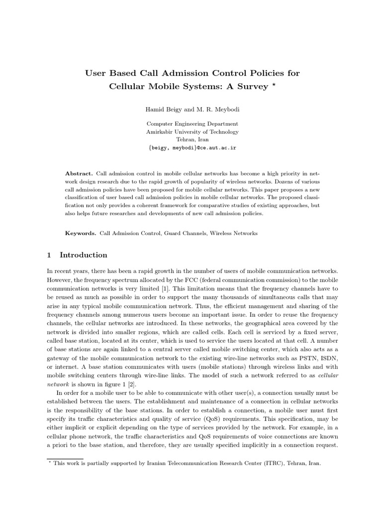 User Based Call Admission Control Policies For Cellular Mobile Systems ...