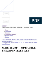 MARTIE 2014 – OPTIUNILE PREZIDENTIALE ALE ROMANILOR - INSCOP