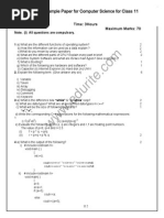 Sample Paper For Computer Science For Class 11: Time: 3hours Maximum Marks: 70