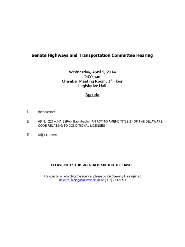 Delaware Senate Hearing on Conditional Licenses | PDF | Law