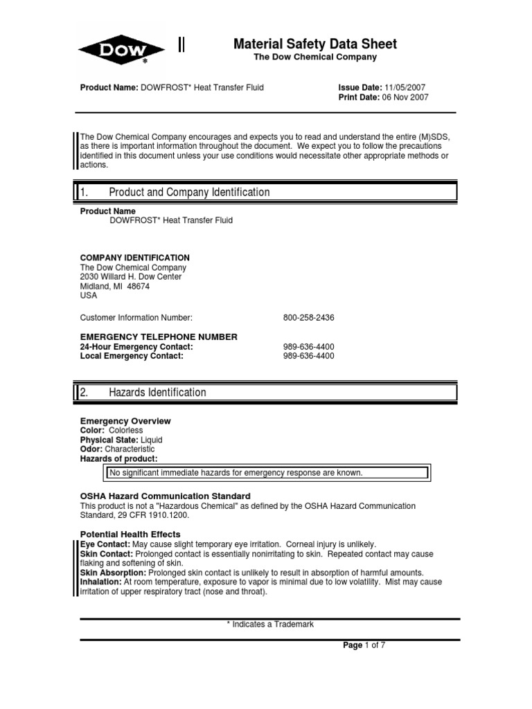 MSDS dowfrost Polyvinyl Chloride Toxicity