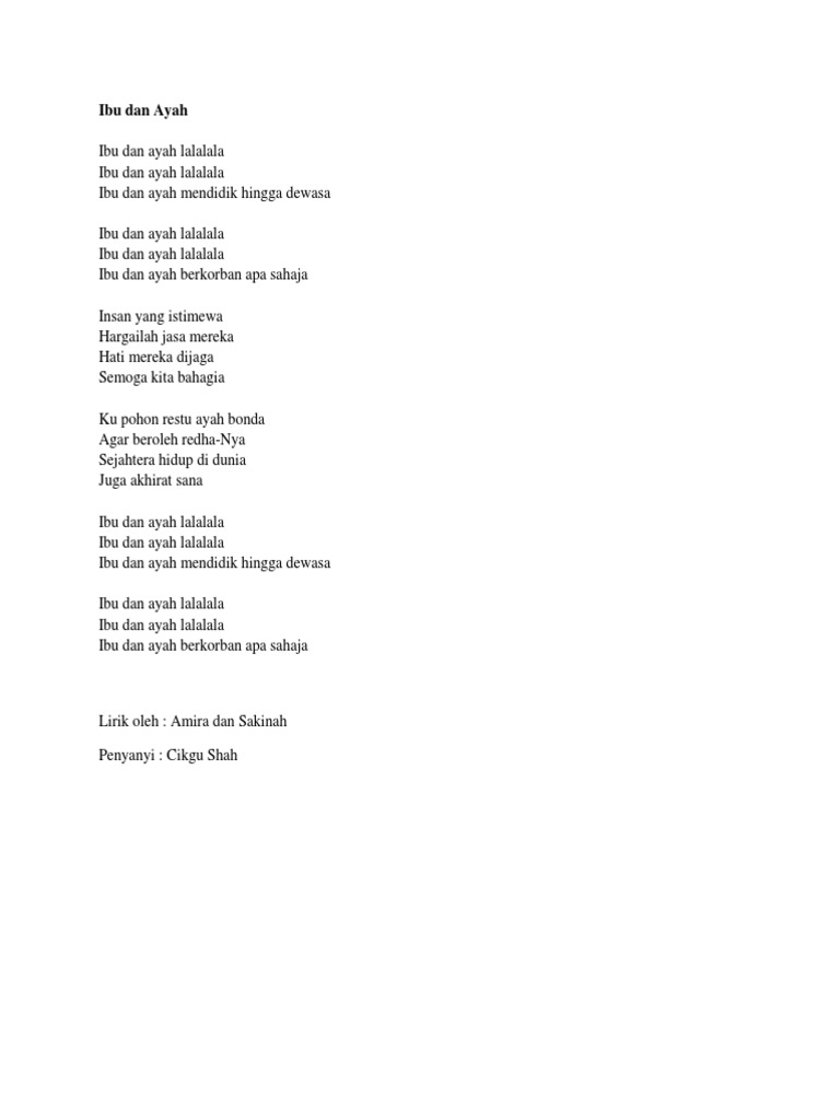 Lirik Ibu Dan Ayah | PDF