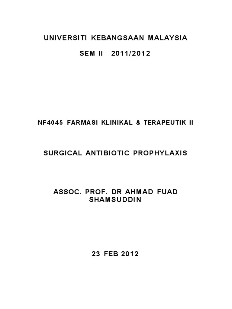 Surgical Antibiotic Prophylaxis Guide | PDF | Surgery | Infection