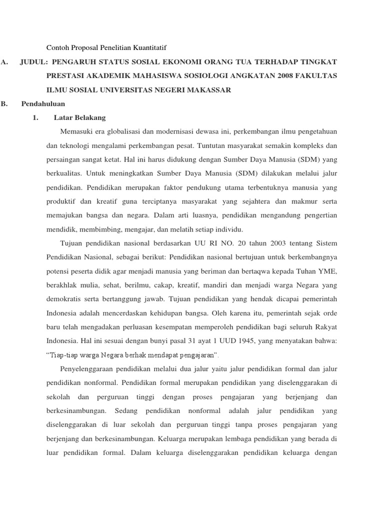 Contoh Proposal Penelitian Kuantitatif PDF