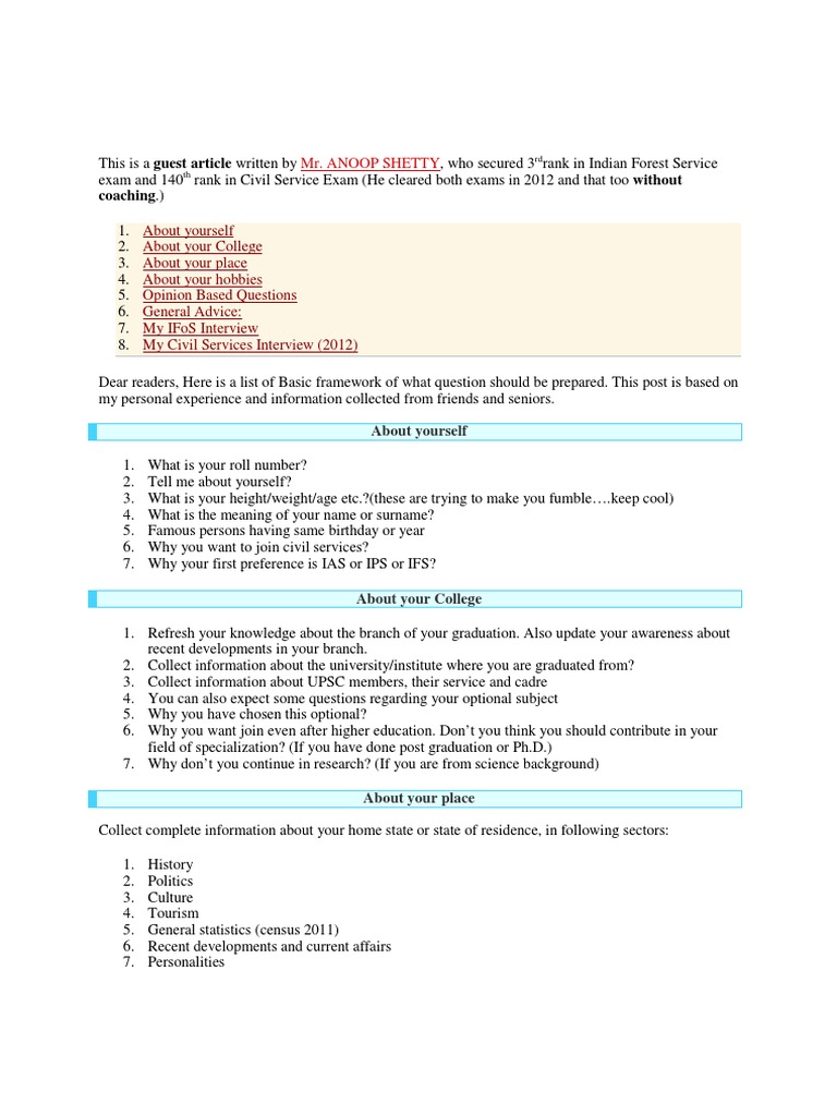 Mr. Anoop Shetty's guide to preparing for civil services interviews