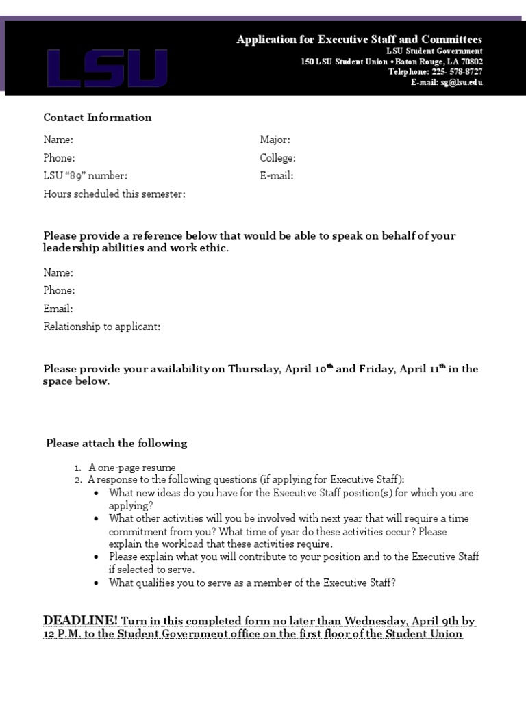 Executive Staff Application Overview | PDF | Business | Business