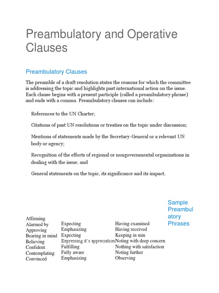 Preambulatory and Operative Clauses United Nations International