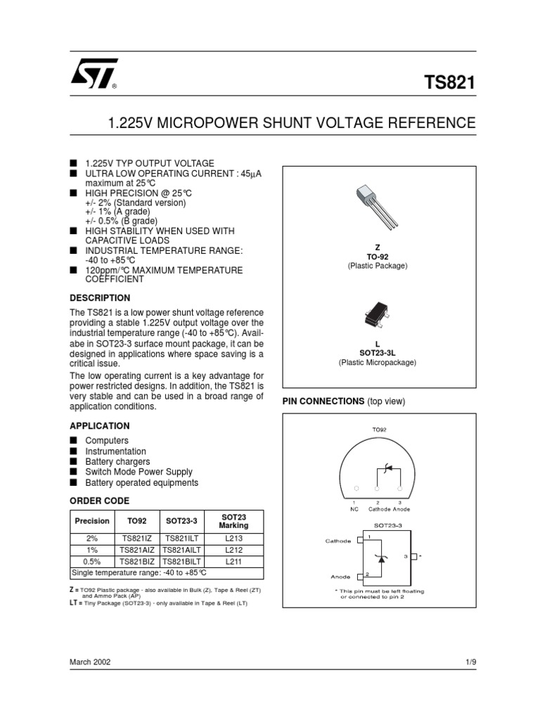 1.225V Micropower Shunt Voltage Reference: Description | PDF
