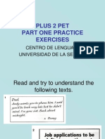 Plus 2 Pet Part One Practice Exercises: Centro de Lenguaje Universidad de La Serena
