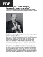 ENTREVISTA - Umberto Eco - O excesso de informação provoca amnésia