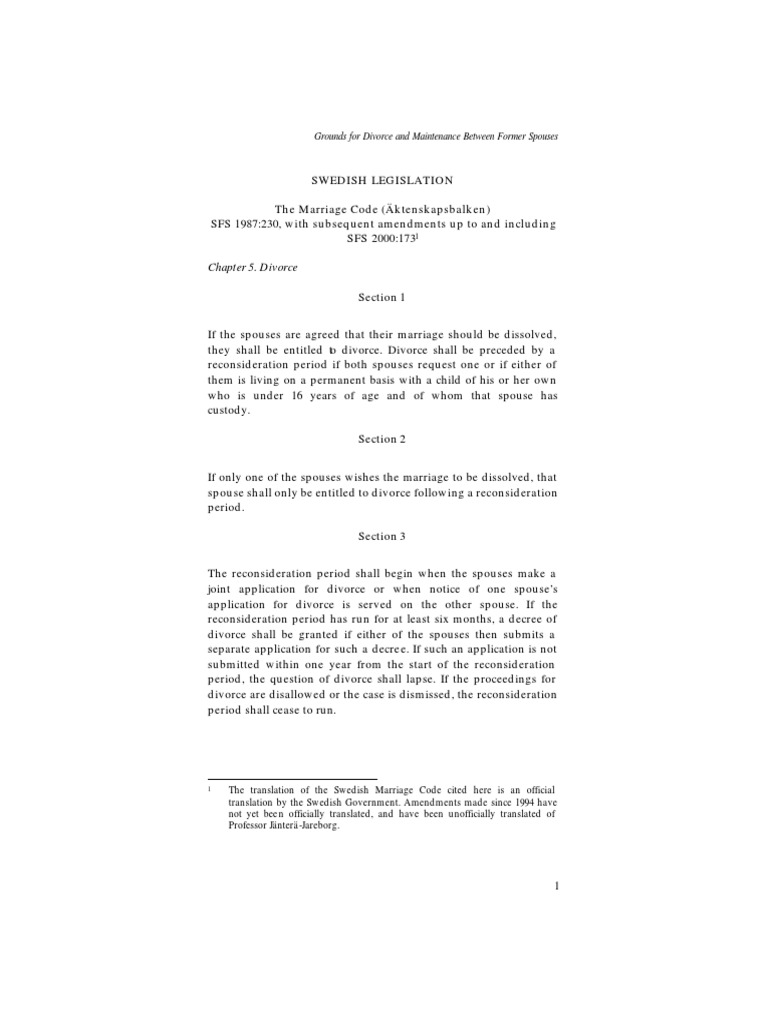 Sweden Divorce Legislation PDF Divorce Judgment (Law)