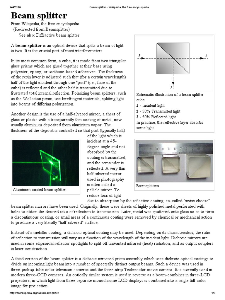 Beam Splitter | PDF | Glass Applications | Physical Chemistry