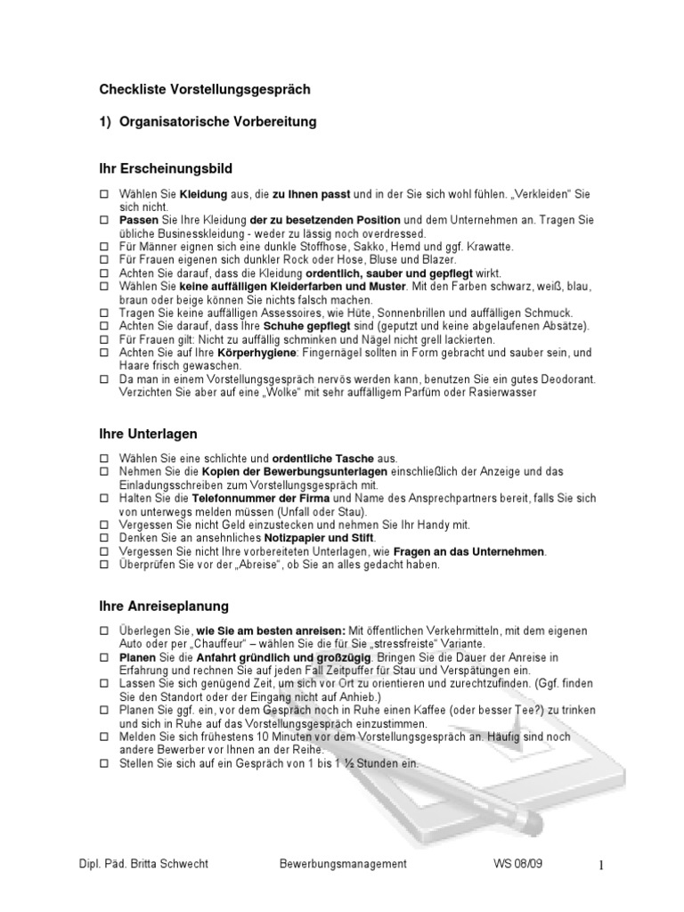 Checkliste Und Fragenkatalog Vorstellungsgespraech