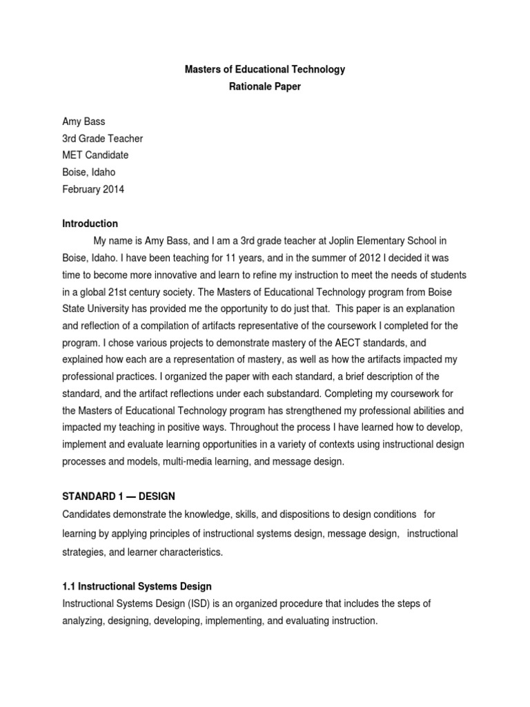 Rationale Paper | PDF | Instructional Design | Educational Technology