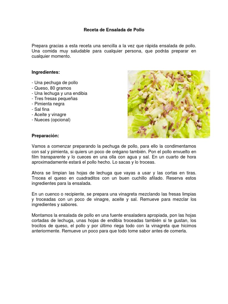 Receta de Ensalada de Pollo | PDF | ensalada | Trigo