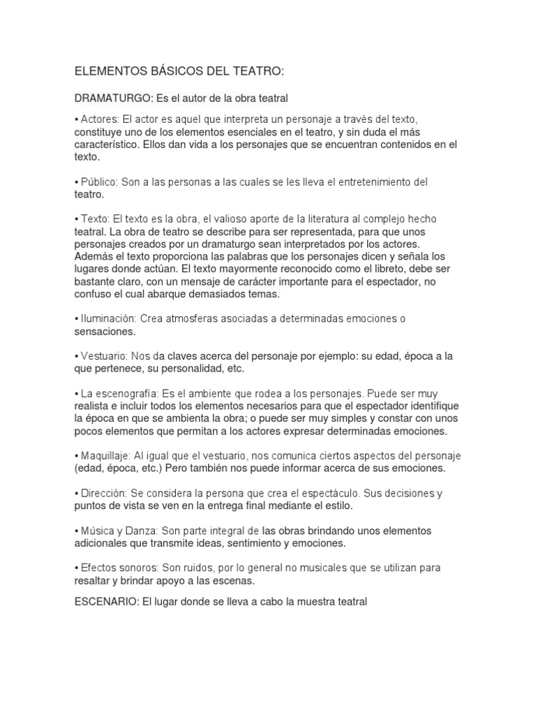 Elementos b sicos del teatro pdf teatro artes general 