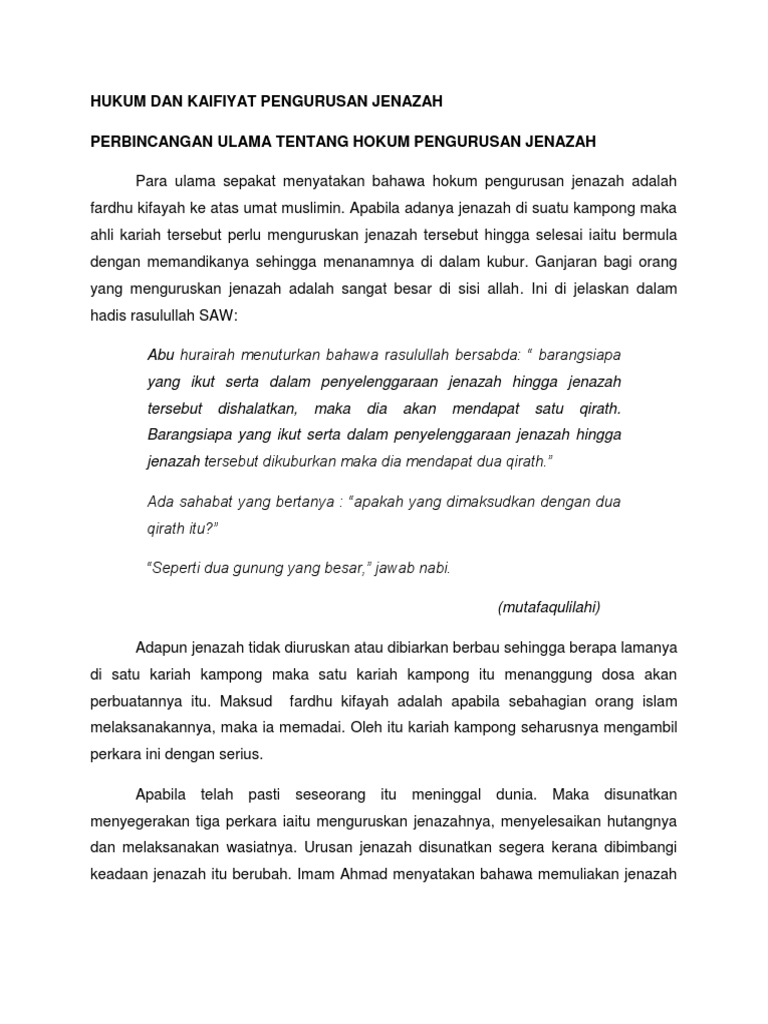 Hukum Dan Kaifiyat Pengurusan Jenazah Pdf