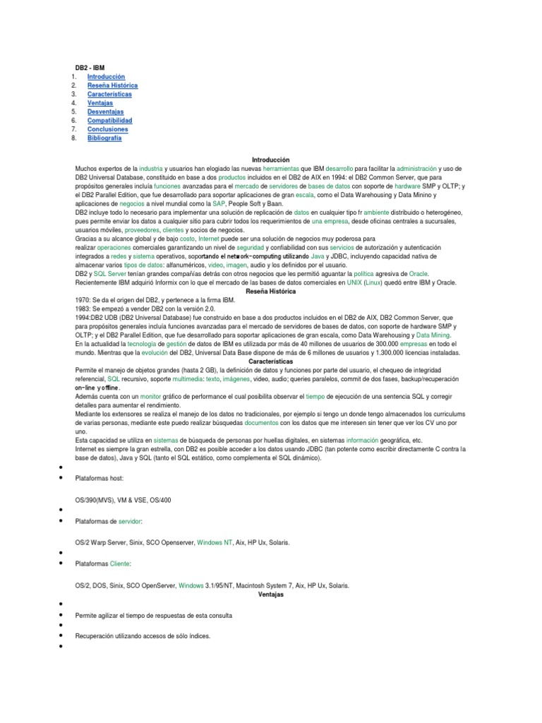 Ventajas y desventajas de IBM DB2 | PDF | Servidor SQL de Microsoft ...