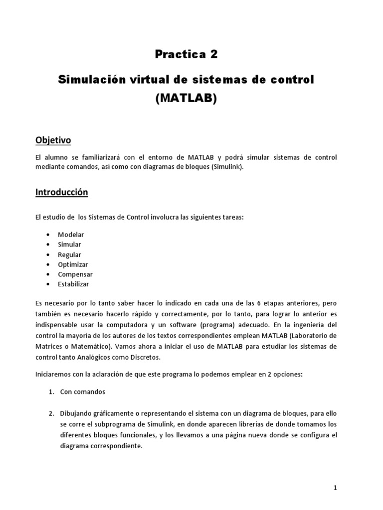 Simulación de Sistemas de Control en MATLAB | PDF | Matlab | Sistema de ...