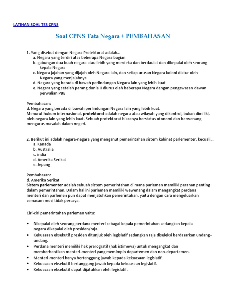Soal Cpns Tata Negara Pembahasan
