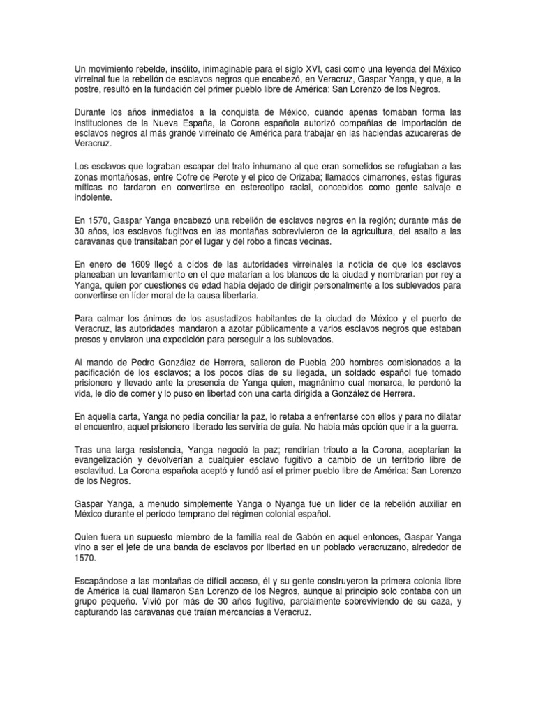 La rebelión de Yanga en Veracruz | PDF | Conflictos del segundo milenio ...