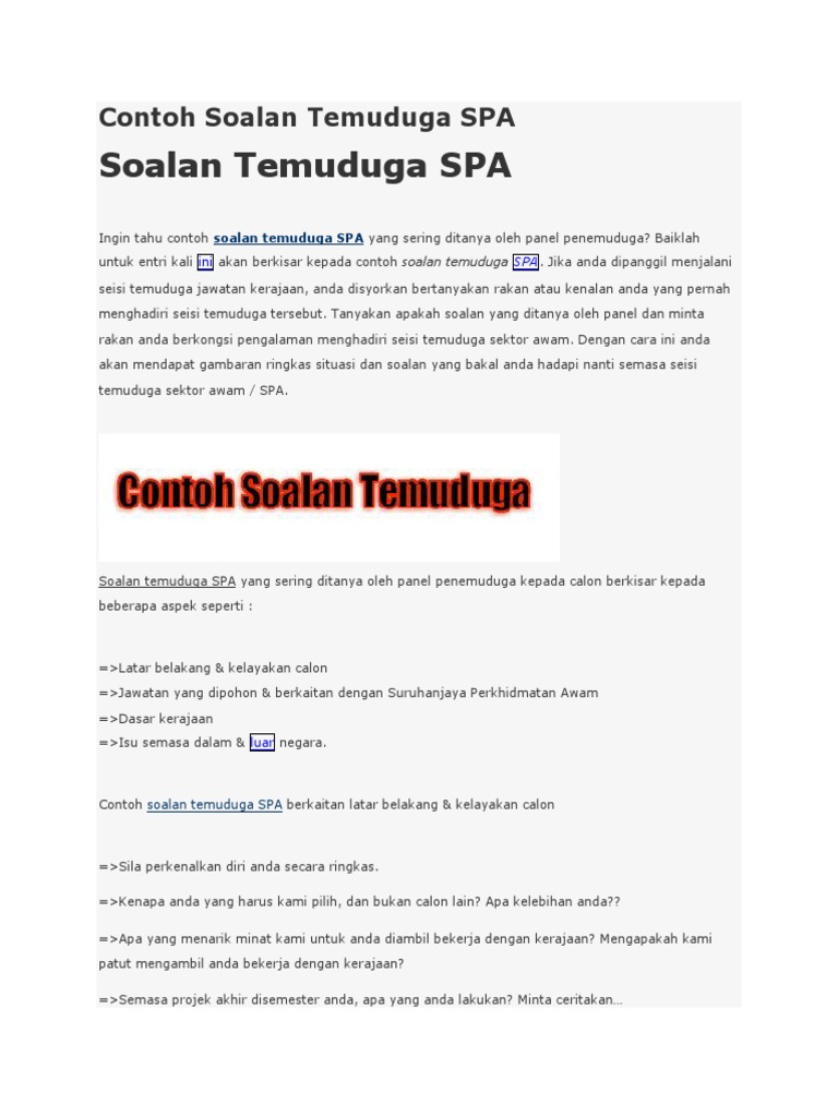Contoh Soalan Temuduga SPA | PDF | Karier & Perkembangan