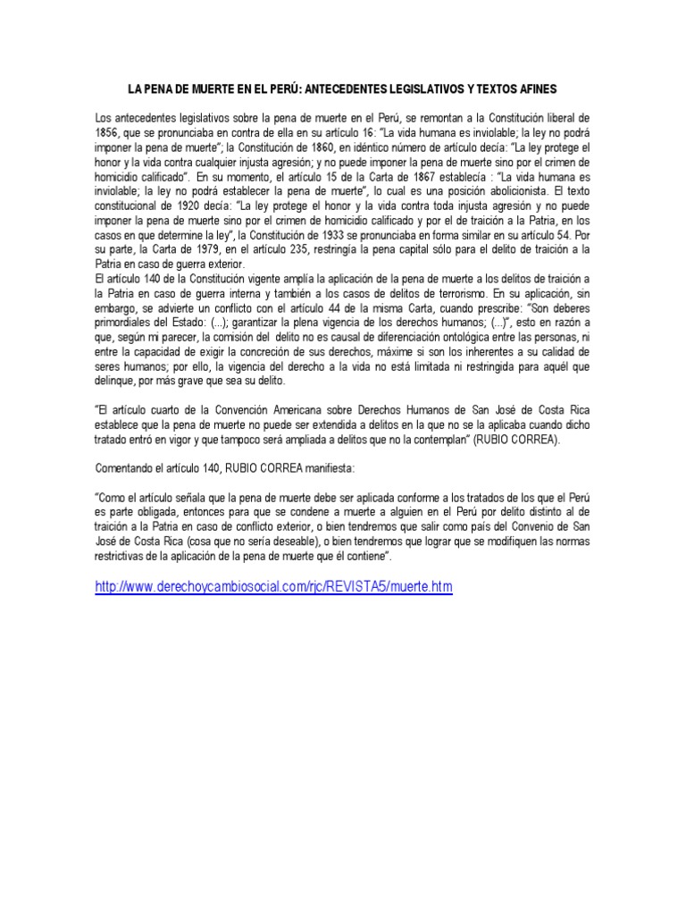 La Pena de Muerte en El Perú | PDF | Pena capital | Constitución