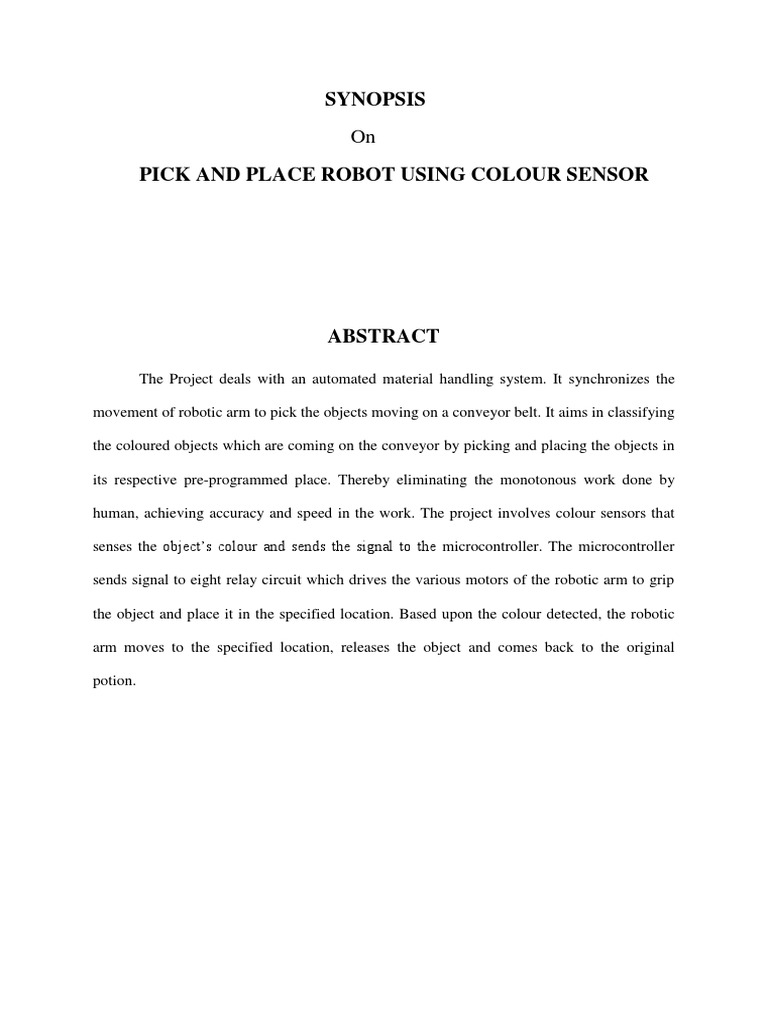 pick and place robot project report