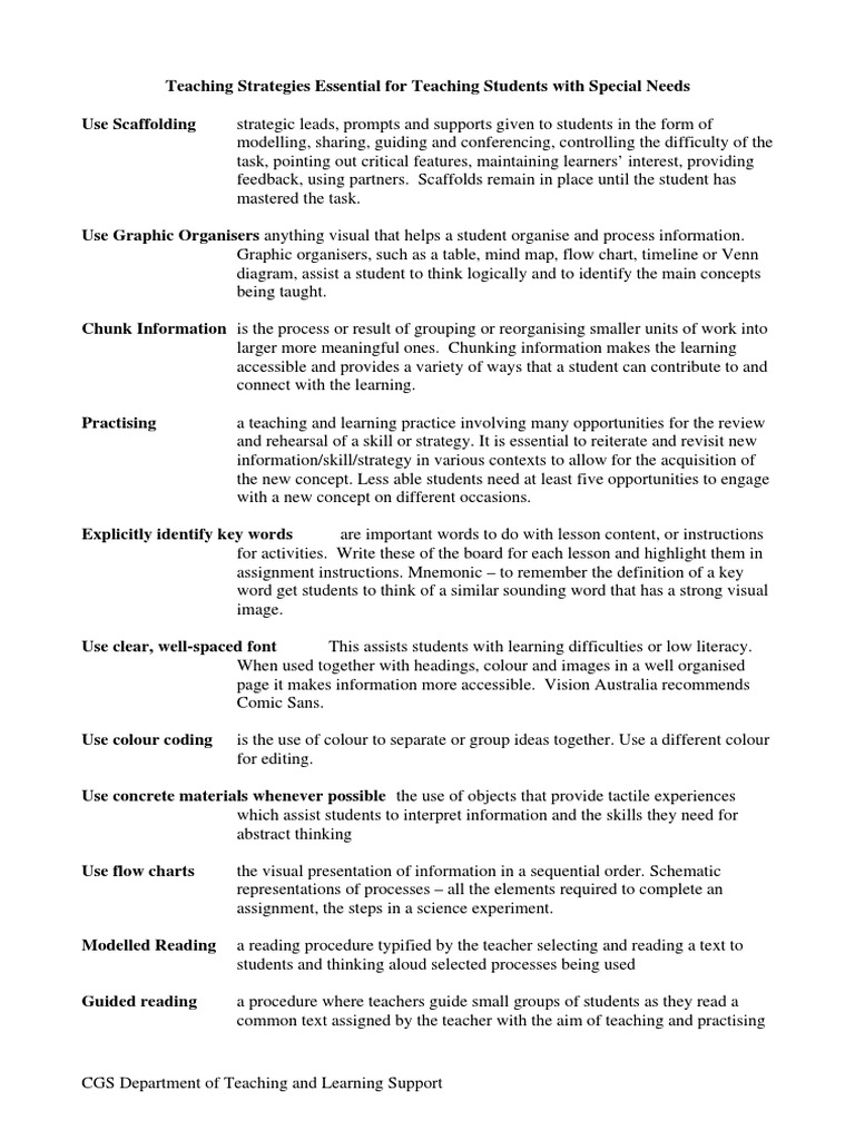 Teaching Strategies Essential For Teaching Students With Special Needs ...
