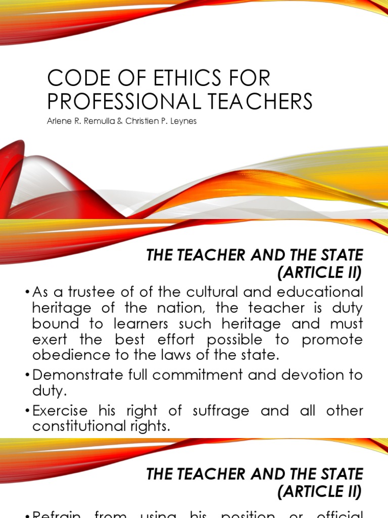 Code Of Ethics For Professional Teachers Pdf Employment Profession